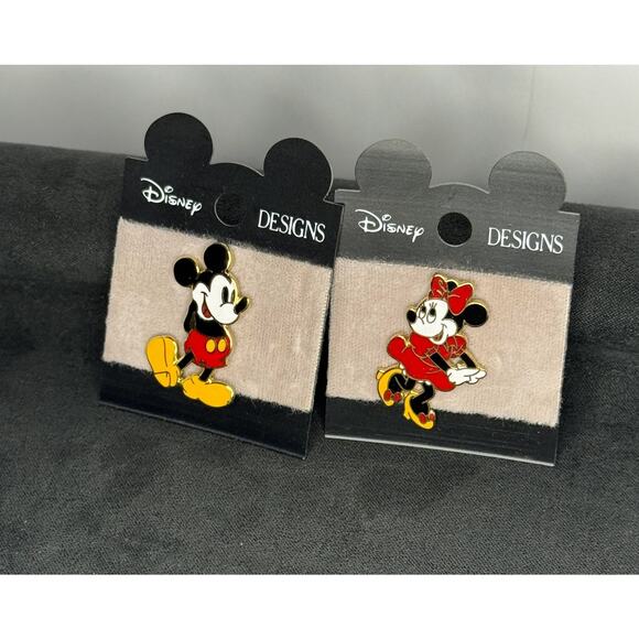 Disney Mickey Minnie Mouse Enamel Lapel Pins Set Gold Tone Red Black New - Picture 4 of 4